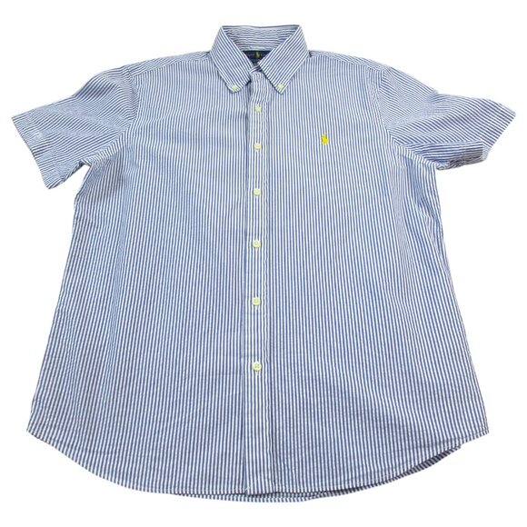 Ralph Lauren Shirt Men Medium White Blue Stripe Classic Fit Untucked Button Down - Picture 1 of 7